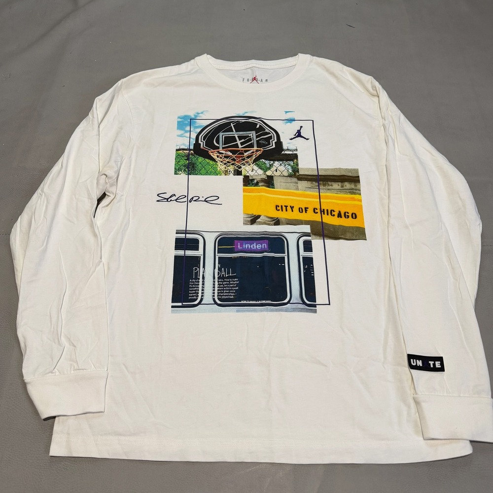 Nike Air Jordan Men City of Chicago Jumpman T-Shirt Y2K‎ Streetwear White-M-6363